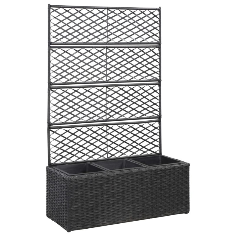 vidaXL Enrejado y arriate 3 macetas ratán sintético negro 83x30x130 cm vidaXL Enrejado y arriate 3 macetas ratán sintético negro 83x30x130 cm