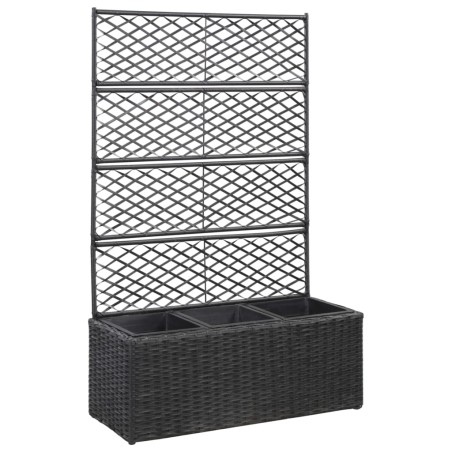 vidaXL Enrejado y arriate 3 macetas ratán sintético negro 83x30x130 cm