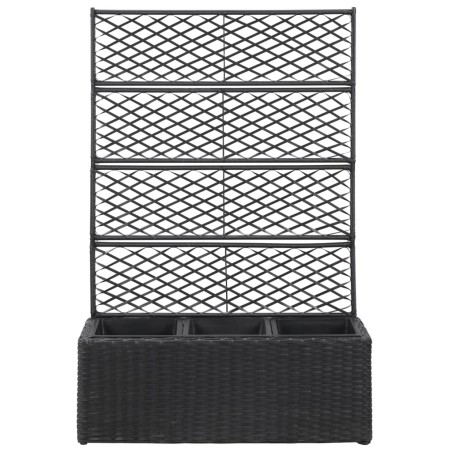 vidaXL Enrejado y arriate 3 macetas ratán sintético negro 83x30x130 cm