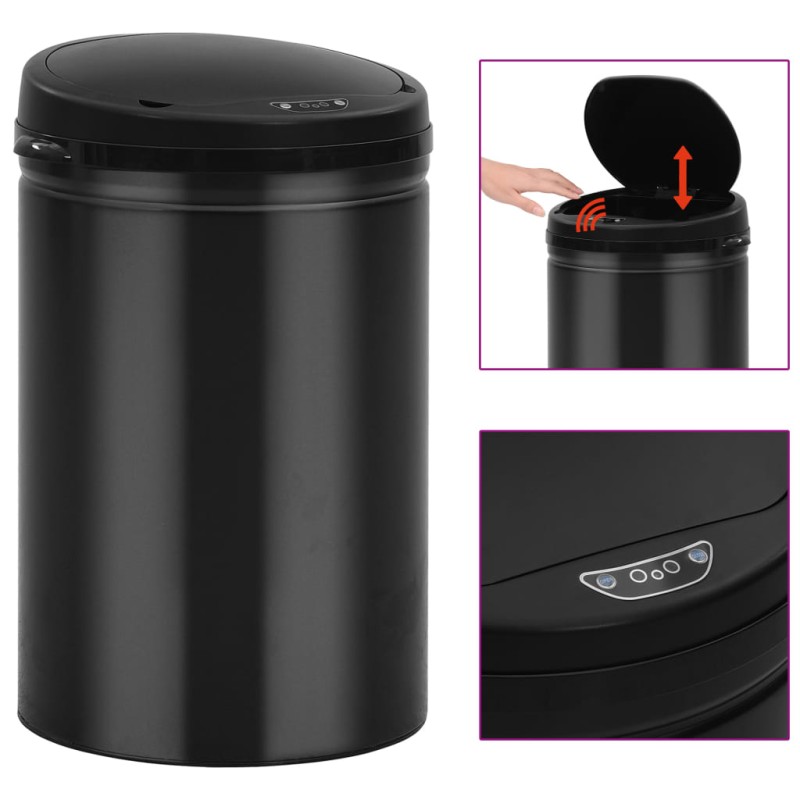 vidaXL Cubo de basura con sensor automático 30L acero al carbono negro vidaXL Cubo de basura con sensor automático 30L acero al carbono negro