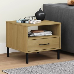 vidaXL Mesita de noche patas de metal OSLO madera maciza pino marrón