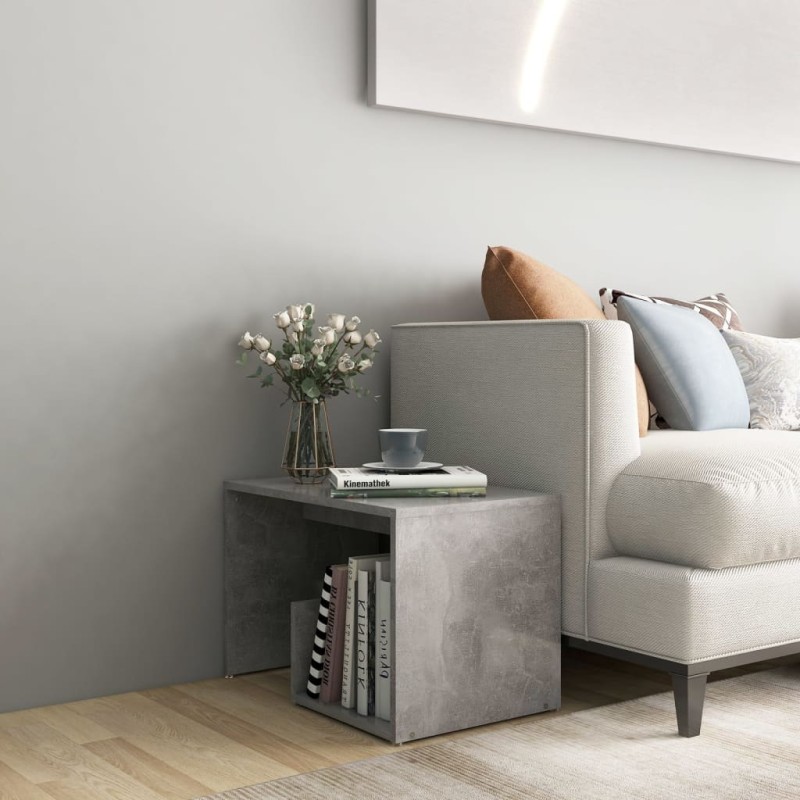 vidaXL Mesa auxiliar de madera contrachapada gris hormigón 59x36x38 cm vidaXL Mesa auxiliar de madera contrachapada gris hormigón 59x36x38 cm