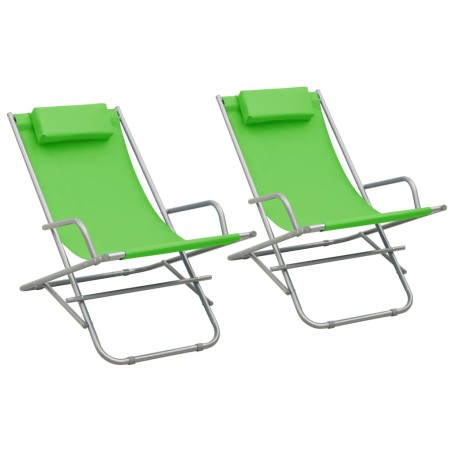 vidaXL Sillas mecedoras 2 unidades acero verde  