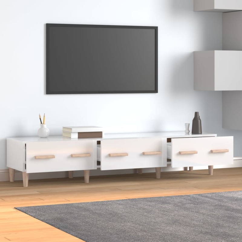vidaXL Mueble de TV madera contrachapada blanco brillo 150x34,5x30 cm vidaXL Mueble de TV madera contrachapada blanco brillo 150x34,5x30 cm