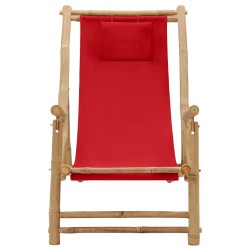 vidaXL Silla de playa de bambú y lona rojo