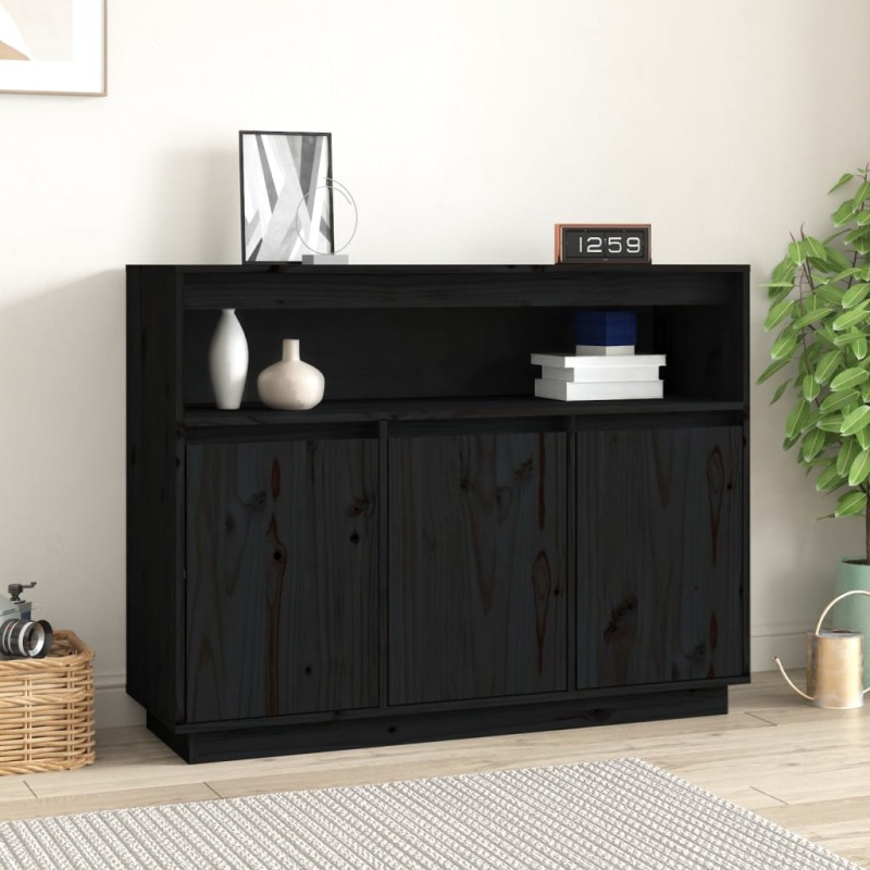 vidaXL Aparador de madera maciza de pino negro 104,5x34x80 cm vidaXL Aparador de madera maciza de pino negro 104,5x34x80 cm