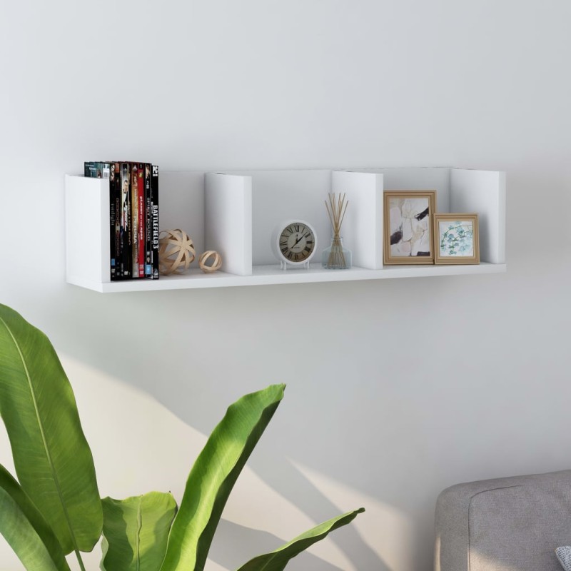 vidaXL Estante de pared para CD madera contrachapada blanco 75x18x18cm