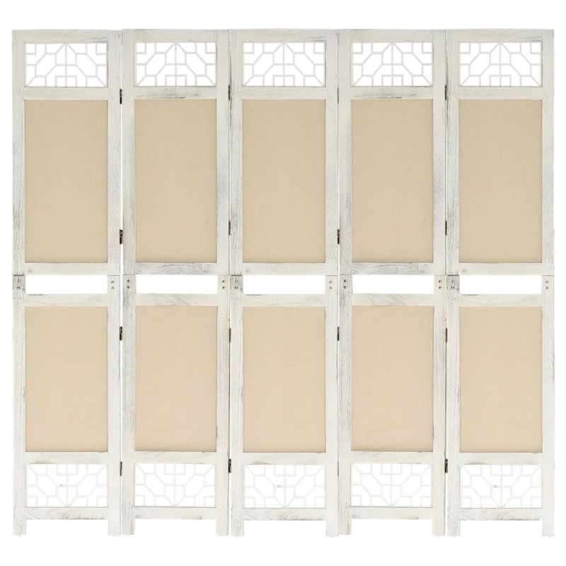 vidaXL Biombo divisor de 5 paneles de tela color crema 175x165 cm