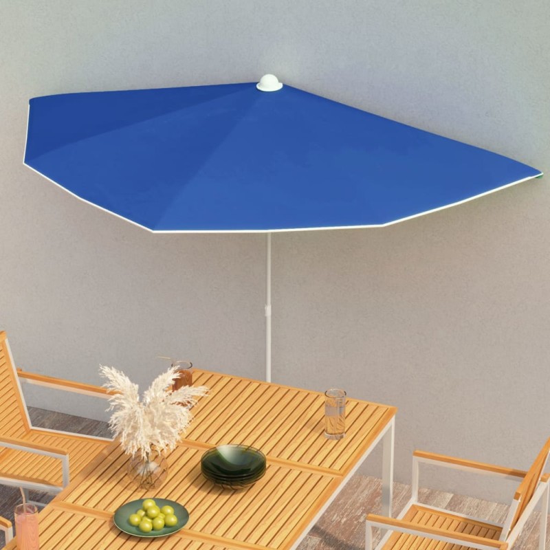 vidaXL Sombrilla de jardín semicircular con palo 300x150 cm azul azure vidaXL Sombrilla de jardín semicircular con palo 300x150 cm azul azure