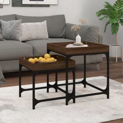 vidaXL Mesitas auxiliares 2 uds madera contrachapada marrón roble