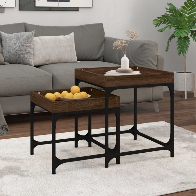 vidaXL Mesitas auxiliares 2 uds madera contrachapada marrón roble vidaXL Mesitas auxiliares 2 uds madera contrachapada marrón roble