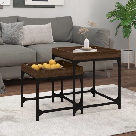 vidaXL Mesitas auxiliares 2 uds madera contrachapada marrón roble