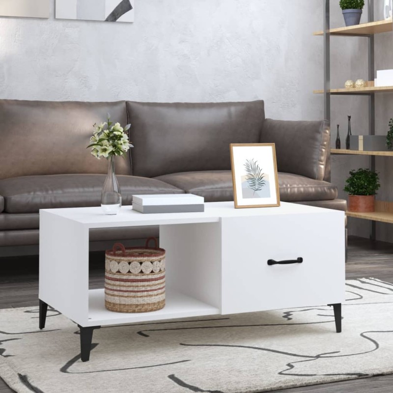 vidaXL Mesa de centro madera contrachapada blanco 90x50x40 cm vidaXL Mesa de centro madera contrachapada blanco 90x50x40 cm