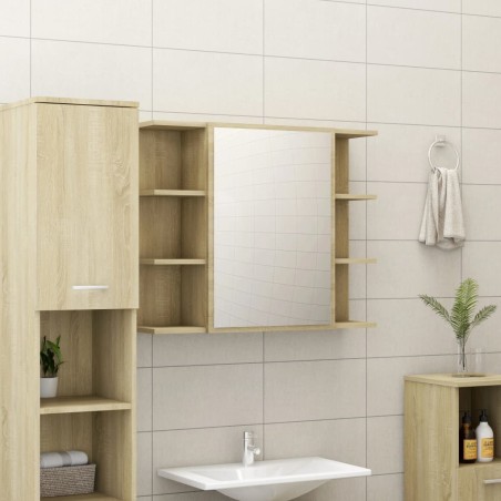 vidaXL Armario de espejo baño contrachapada color roble 80x20,5x64 cm