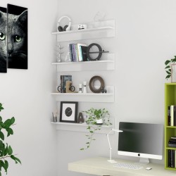 vidaXL Estante de pared 4 uds contrachapado blanco brillo 80x11,5x18cm