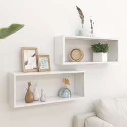 vidaXL Estantes cubo de pared 2 uds madera ingeniería blanco brillo