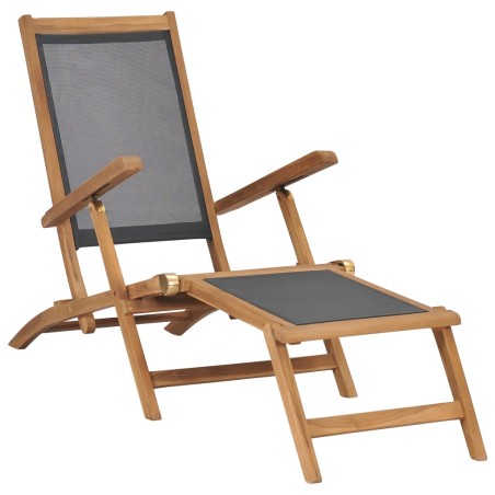 vidaXL Tumbona con reposapiés madera maciza de teca negra