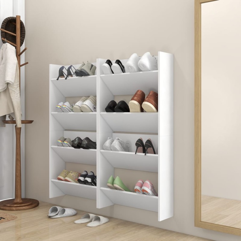 vidaXL Zapateros de pared 4 uds madera contrachapada blanco 60x18x60cm vidaXL Zapateros de pared 4 uds madera contrachapada blanco 60x18x60cm