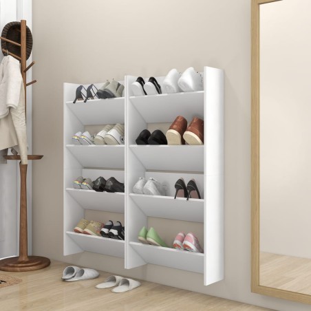 vidaXL Zapateros de pared 4 uds madera contrachapada blanco 60x18x60cm