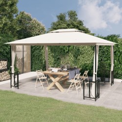 vidaXL Cenador con paredes laterales y techos dobles color crema3x4 m