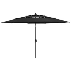 vidaXL Sombrilla de 3 niveles con poste de aluminio negra 3,5 m