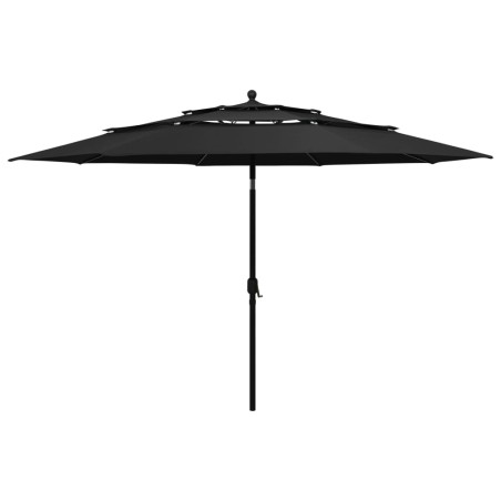vidaXL Sombrilla de 3 niveles con poste de aluminio negra 3,5 m