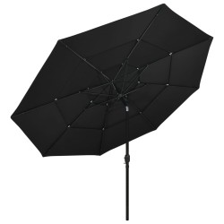 vidaXL Sombrilla de 3 niveles con poste de aluminio negra 3,5 m