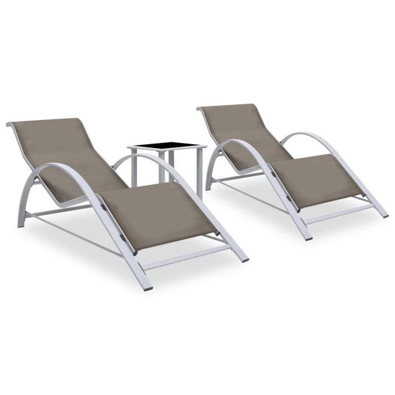 vidaXL Tumbonas con mesita 2 unidades aluminio gris taupe vidaXL Tumbonas con mesita 2 unidades aluminio gris taupe