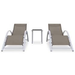 vidaXL Tumbonas con mesita 2 unidades aluminio gris taupe