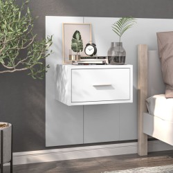 vidaXL Mesita de noche de pared blanco brillante