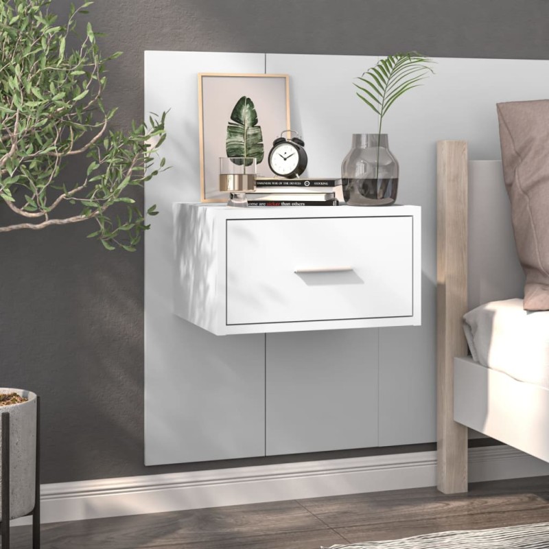 vidaXL Mesita de noche de pared blanco brillante vidaXL Mesita de noche de pared blanco brillante