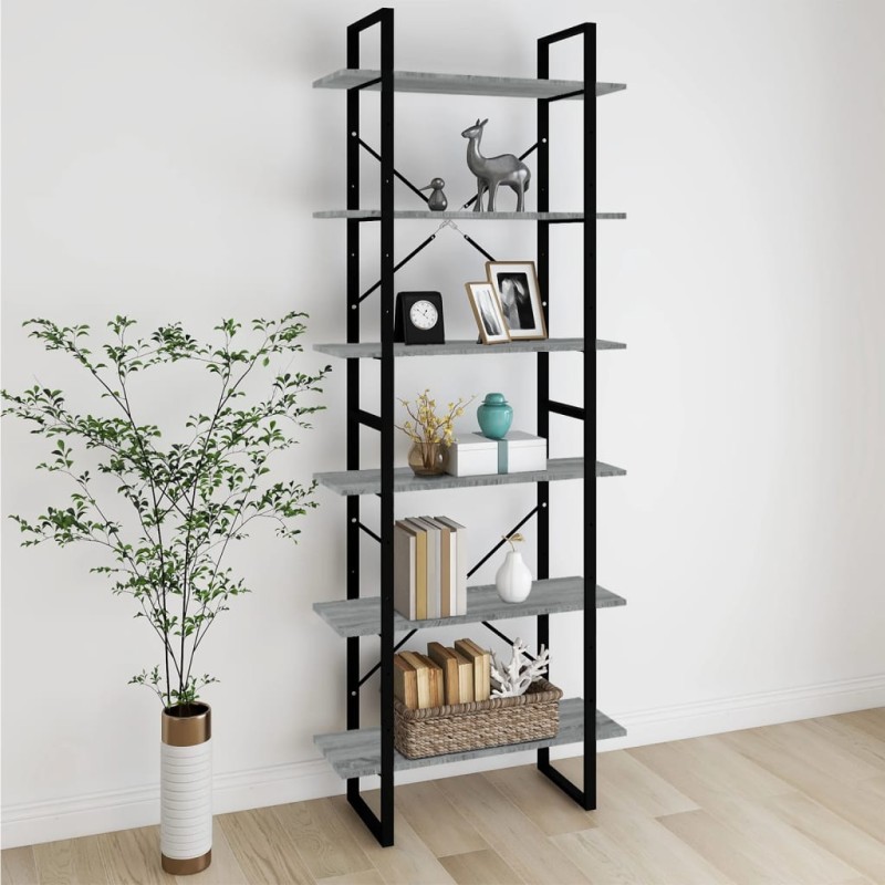 vidaXL Estantería alta madera contrachapada gris Sonoma 80x30x210 cm vidaXL Estantería alta madera contrachapada gris Sonoma 80x30x210 cm