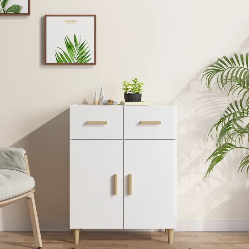 vidaXL Aparador de madera contrachapada blanco brillante 69,5x34x89 cm vidaXL Aparador de madera contrachapada blanco brillante 69,5x34x89 cm