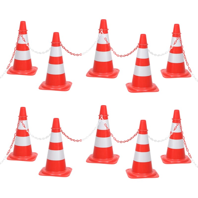 vidaXL Juego de conos con cadena 10 m rojo y blanco vidaXL Juego de conos con cadena 10 m rojo y blanco