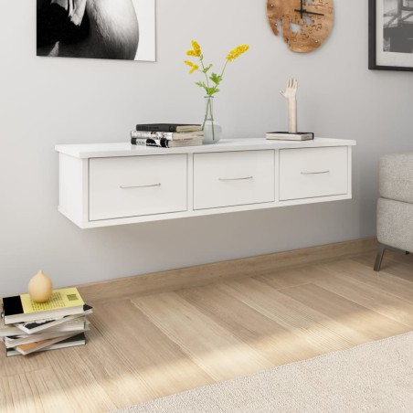 vidaXL Estante cajones pared contrachapada blanco brillo 88x26x18,5cm