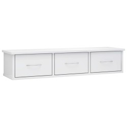 vidaXL Estante cajones pared contrachapada blanco brillo 88x26x18,5cm