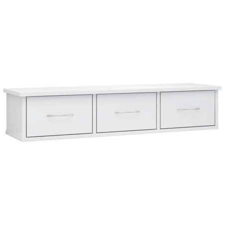 vidaXL Estante cajones pared contrachapada blanco brillo 88x26x18,5cm