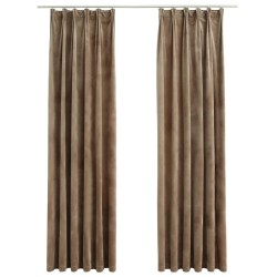 vidaXL Cortinas opacas con ganchos 2 uds terciopelo beige 140x245 cm
