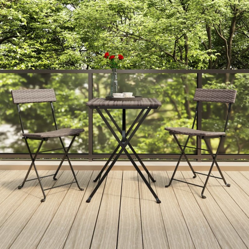 vidaXL Muebles de cafetería plegables 3 piezas ratán sintético gris vidaXL Muebles de cafetería plegables 3 piezas ratán sintético gris