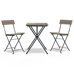 vidaXL Muebles de cafetería plegables 3 piezas ratán sintético gris