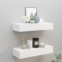vidaXL Estantes de pared con cajón 2 uds MDF blanco 60x23,5x10 cm