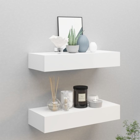 vidaXL Estantes de pared con cajón 2 uds MDF blanco 60x23,5x10 cm
