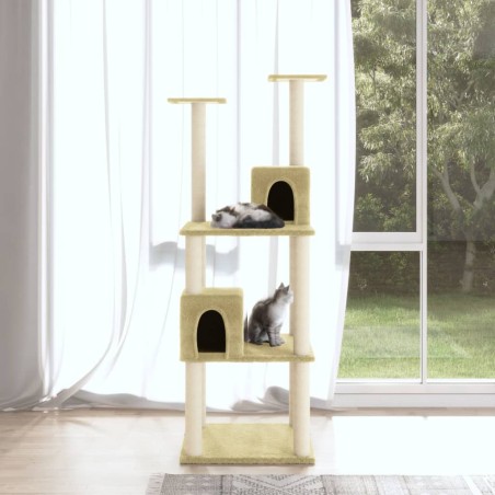 vidaXL Rascador para gatos con postes de sisal color crema 141 cm