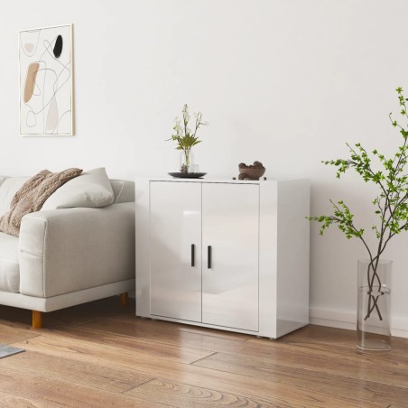 vidaXL Aparador de madera contrachapada blanco brillante 80x33x70 cm
