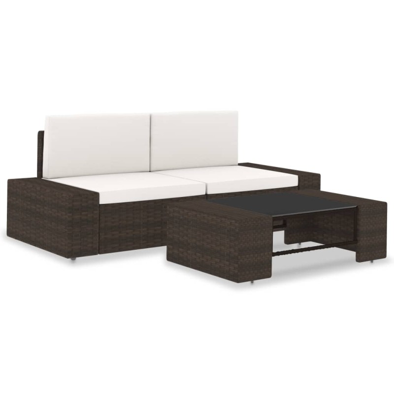 vidaXL Juego de muebles de jardín 3 piezas ratán sintético marrón vidaXL Juego de muebles de jardín 3 piezas ratán sintético marrón