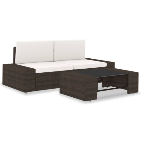 vidaXL Juego de muebles de jardín 3 piezas ratán sintético marrón