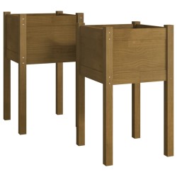 vidaXL Jardineras 2 uds madera maciza de pino marrón miel  40x40x70 cm