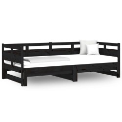 vidaXL Sofá cama extraíble madera maciza de pino negro 2x(90x200) cm
