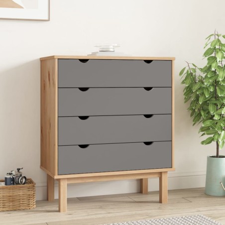 vidaXL Cajonera OTTA madera maciza pino marrón y gris 76,5x39,5x90 cm