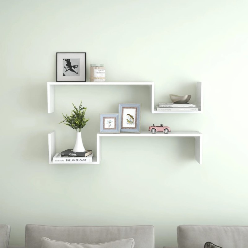 vidaXL Estantes de pared 2 uds contrachapado blanco brillo 100x15x20cm vidaXL Estantes de pared 2 uds contrachapado blanco brillo 100x15x20cm
